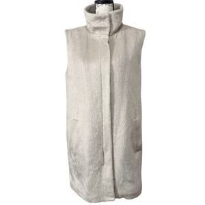 Theory VISTERNA Combed Faux Fur Vest Size L Taupe Long Line Zip Front EUC